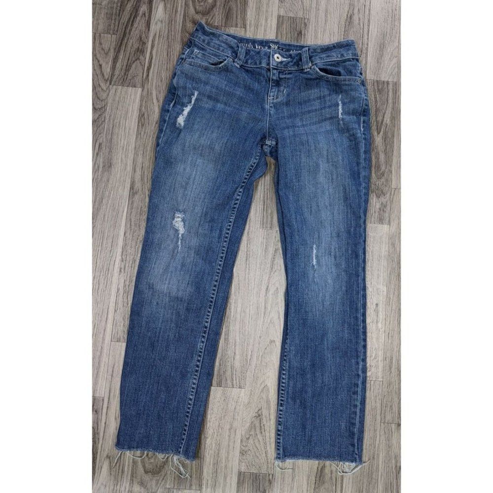 Simply Vera Vera Wang Womens Size 2 Straight Distressed Whiskered Denim Jeans